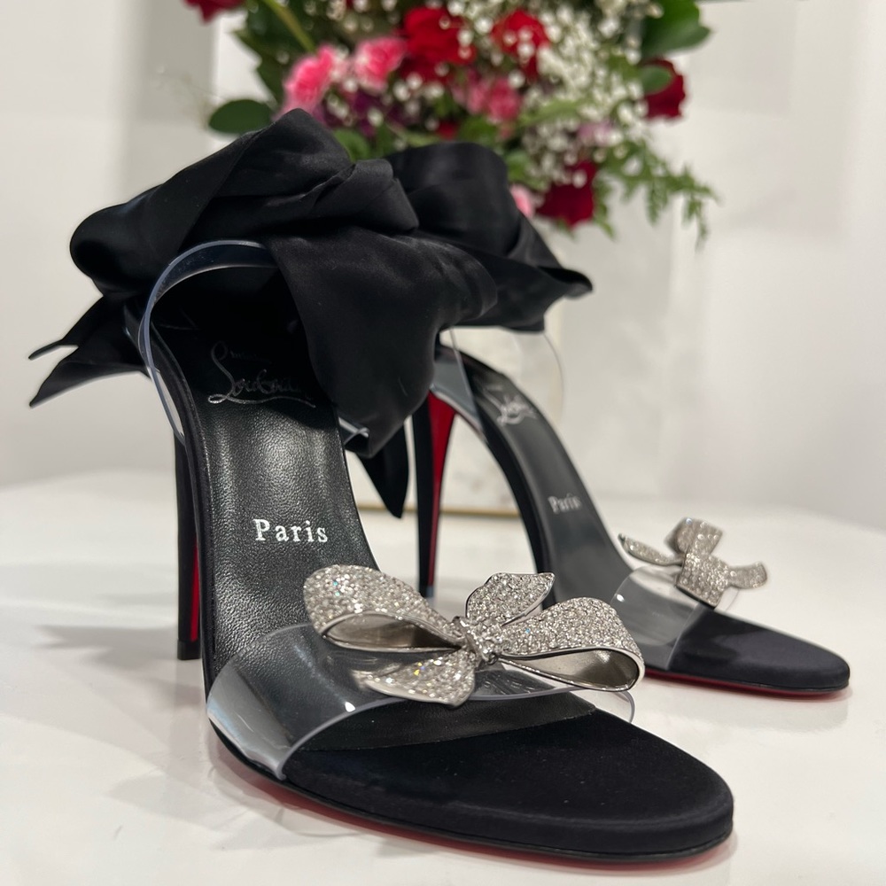 Christian Louboutin Crystal Bow Silk-Tie Astrinodo 100 Sandals - Picture 3 of 13